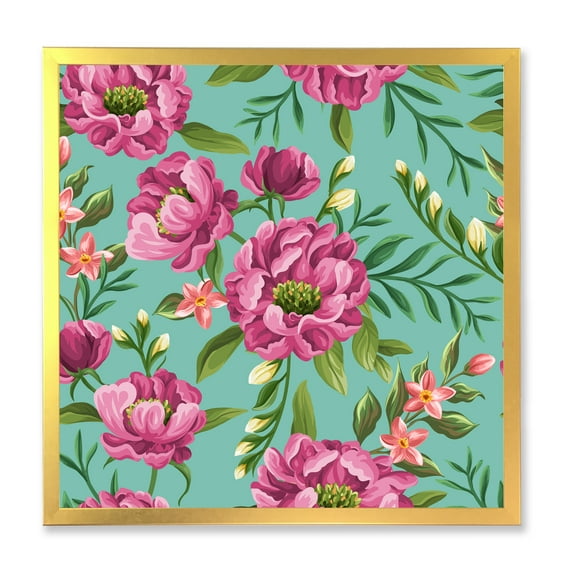 Designart 'Fuchia Pink Flowers On Green VIntage' Traditional Framed Art Print