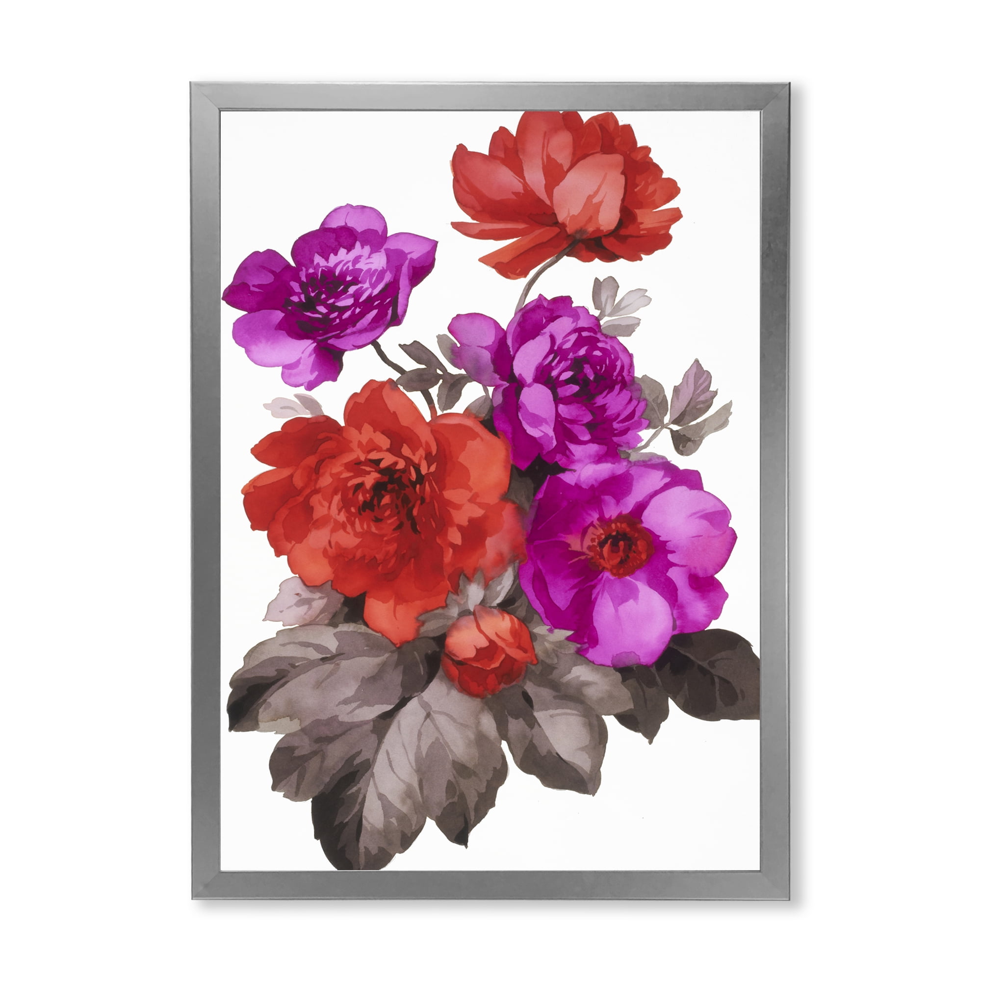 Designart 'Fuchia and Red Flowers' Traditional Framed Art Print