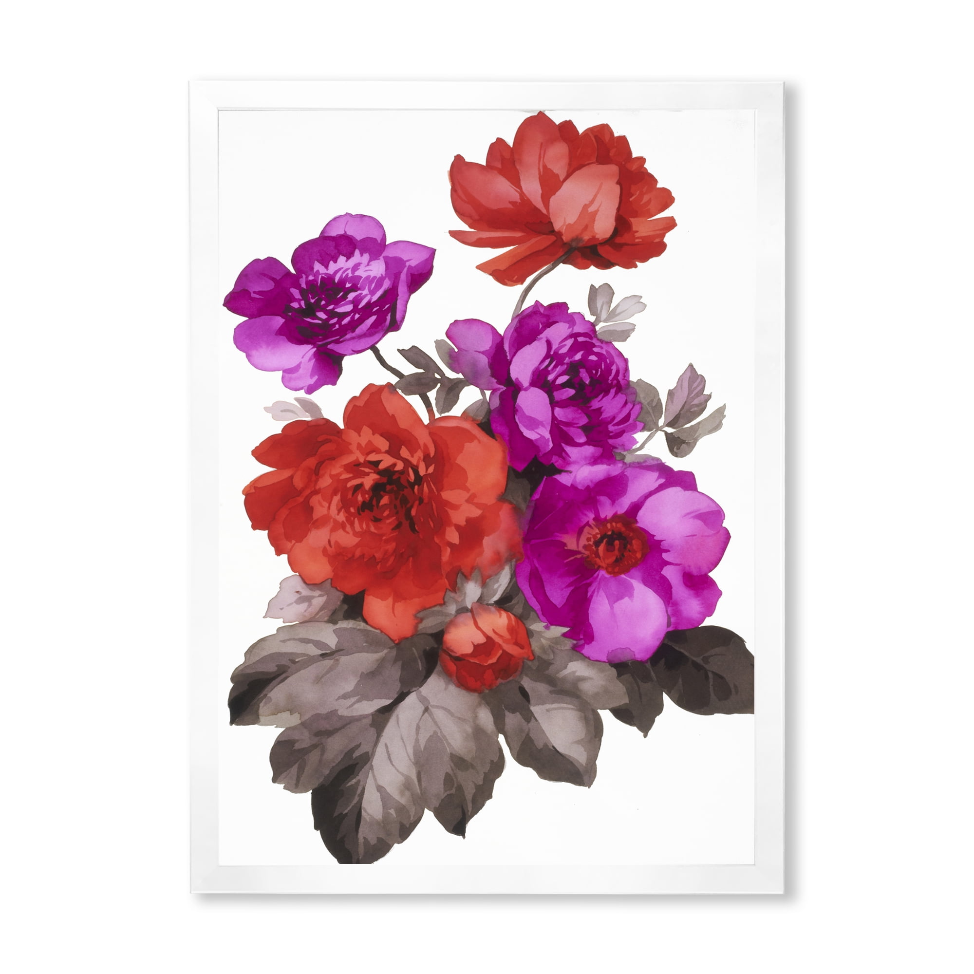 Designart 'Fuchia and Red Flowers' Traditional Framed Art Print