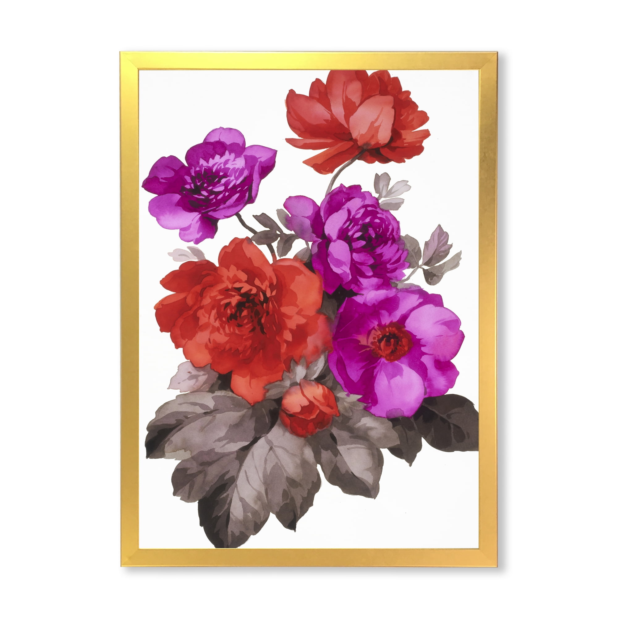 Designart 'Fuchia and Red Flowers' Traditional Framed Art Print