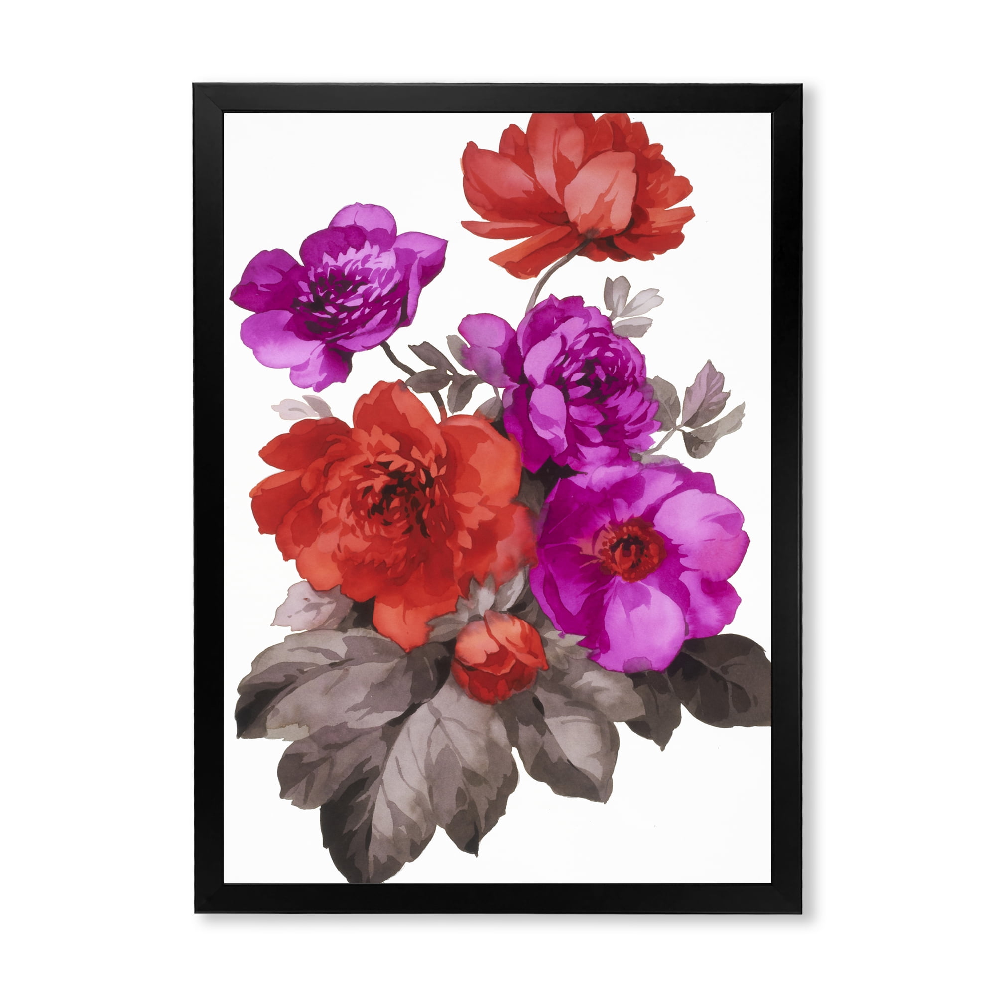 Designart 'Fuchia and Red Flowers' Traditional Framed Art Print