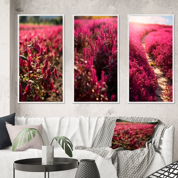 Designart "Fuchsia Florals in Full Bloom" Floral Framed Wall Art Set Of 3 - Pink Floral Frame Gallery Wall Set For Home Decor