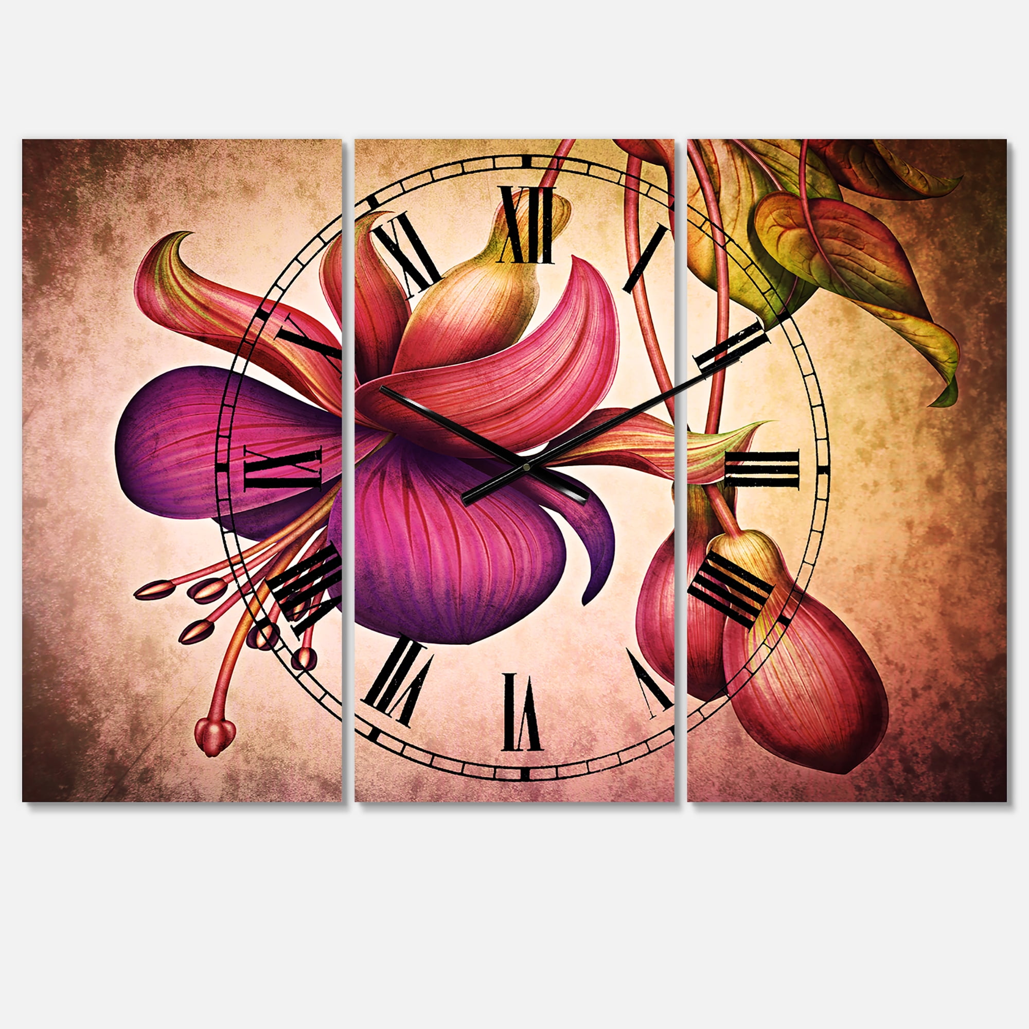 Designart 'Fuchsia Flowers with Green Leaves' Traditional wall clock