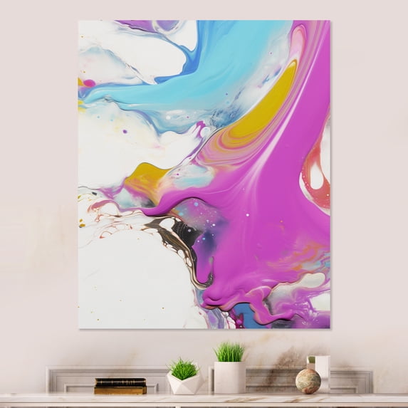 Designart "Fuchsia & Sky Fluid Dream I" Abstract Shapes Metal Art Print
