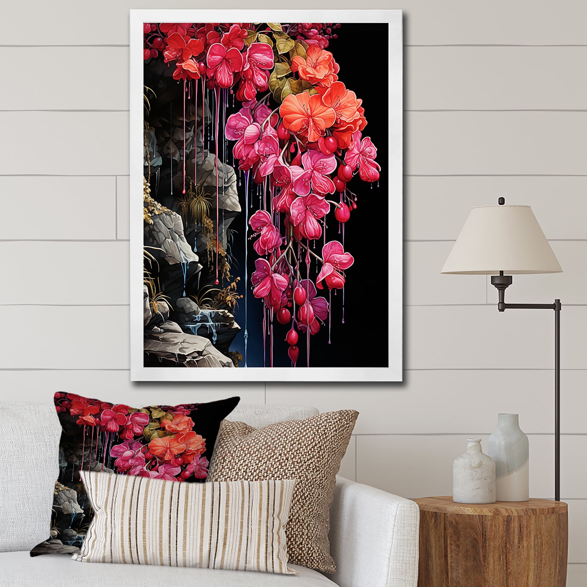 Designart "Fuchsia Tree in Japanese Garden" Floral Framed Wall Art