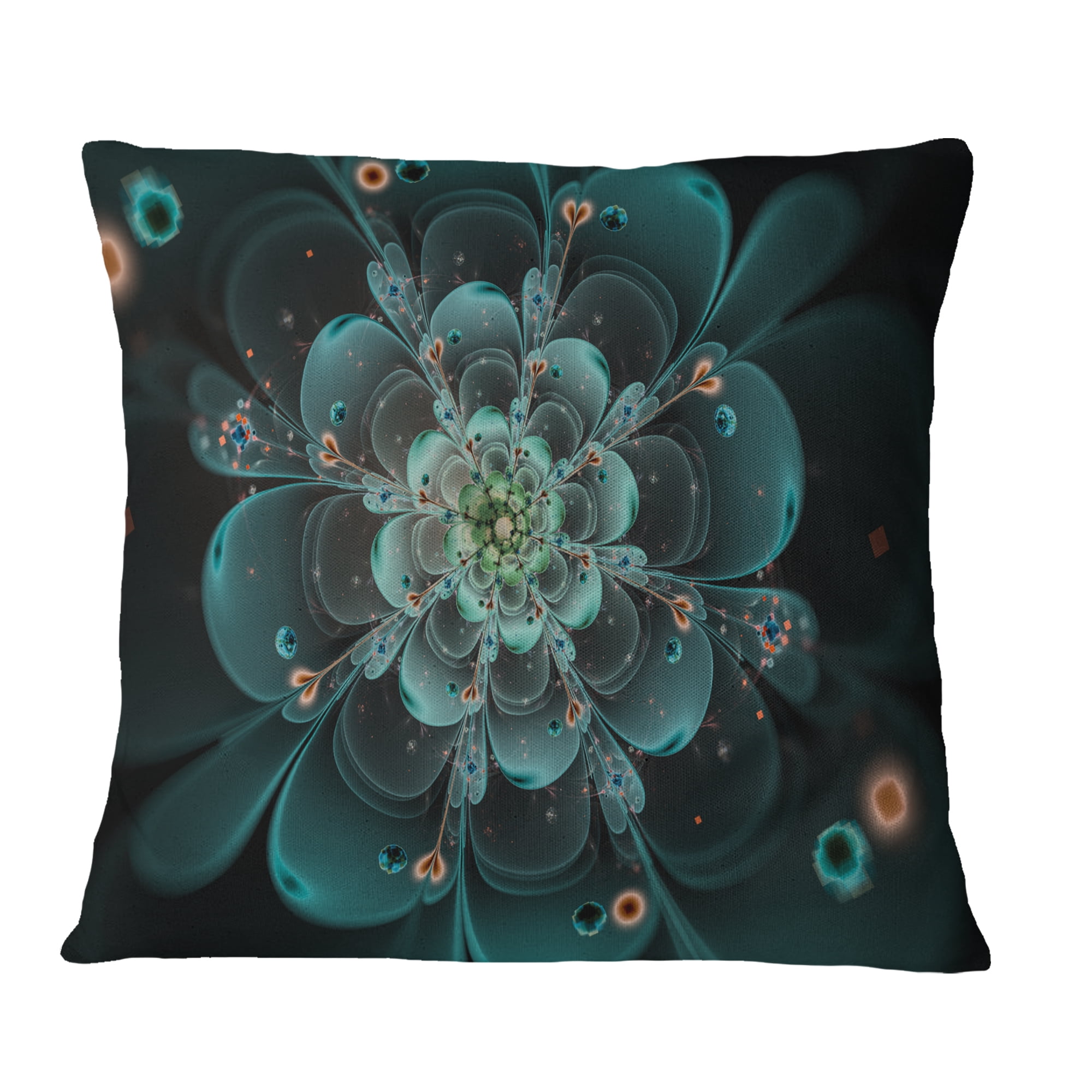 Designart Full Bloom Fractal Flower in Blue - Flower Throw Pillow - 16x16