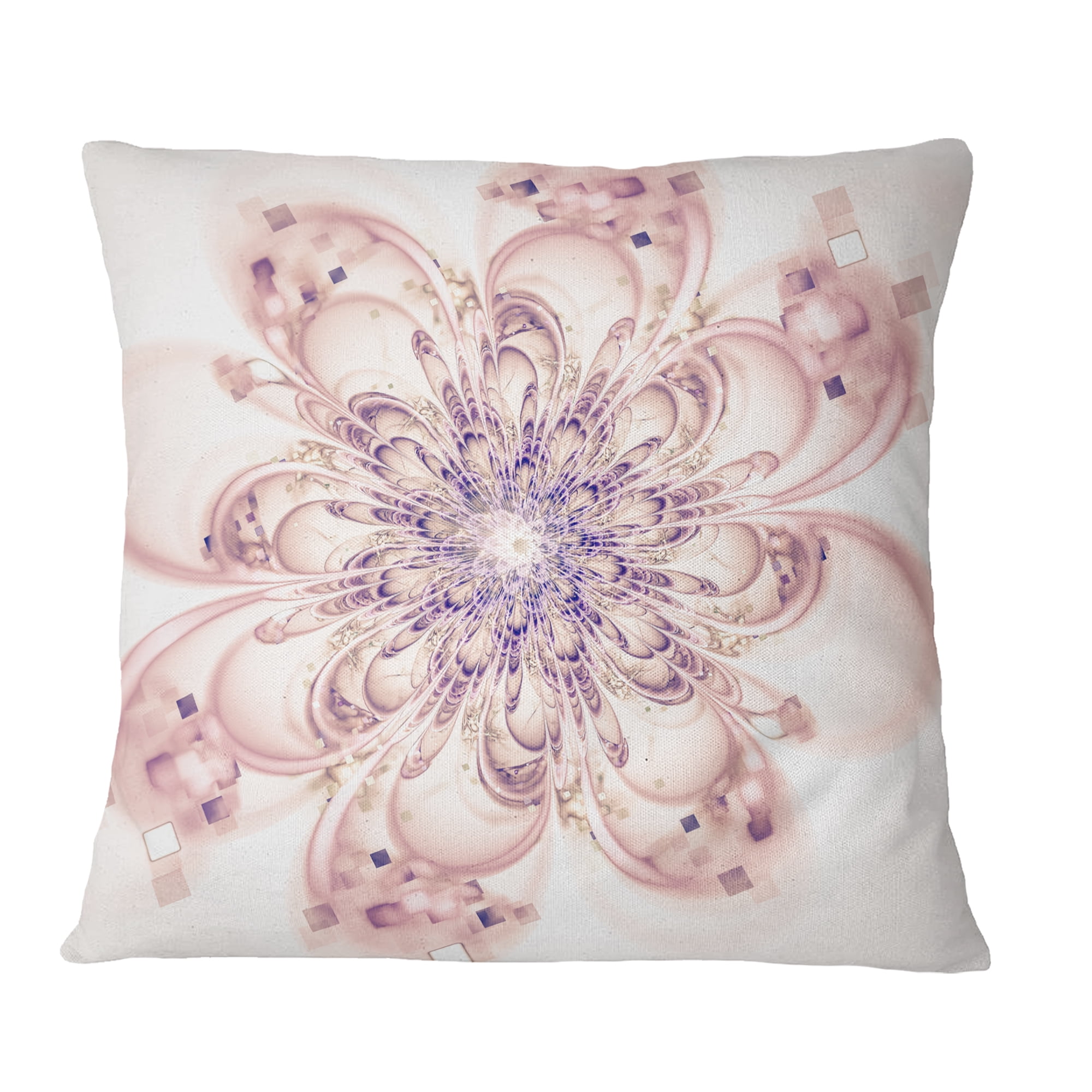 Designart Full Bloom Fractal Flower in Pink - Flower Throw Pillow - 18x18