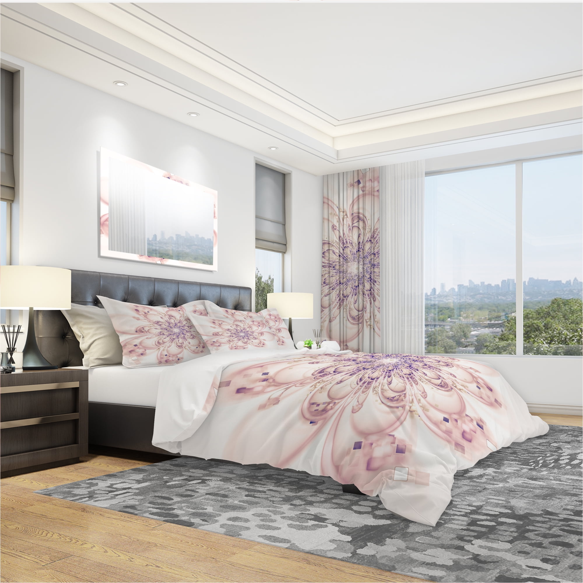 Designart 'Full Bloom Fractal Flower in Pink' Modern & Contemporary Duvet Cover Set