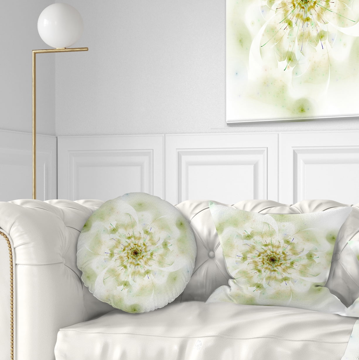Designart Full Bloom Fractal Flower in White - Flower Throw Pillow - 12x20