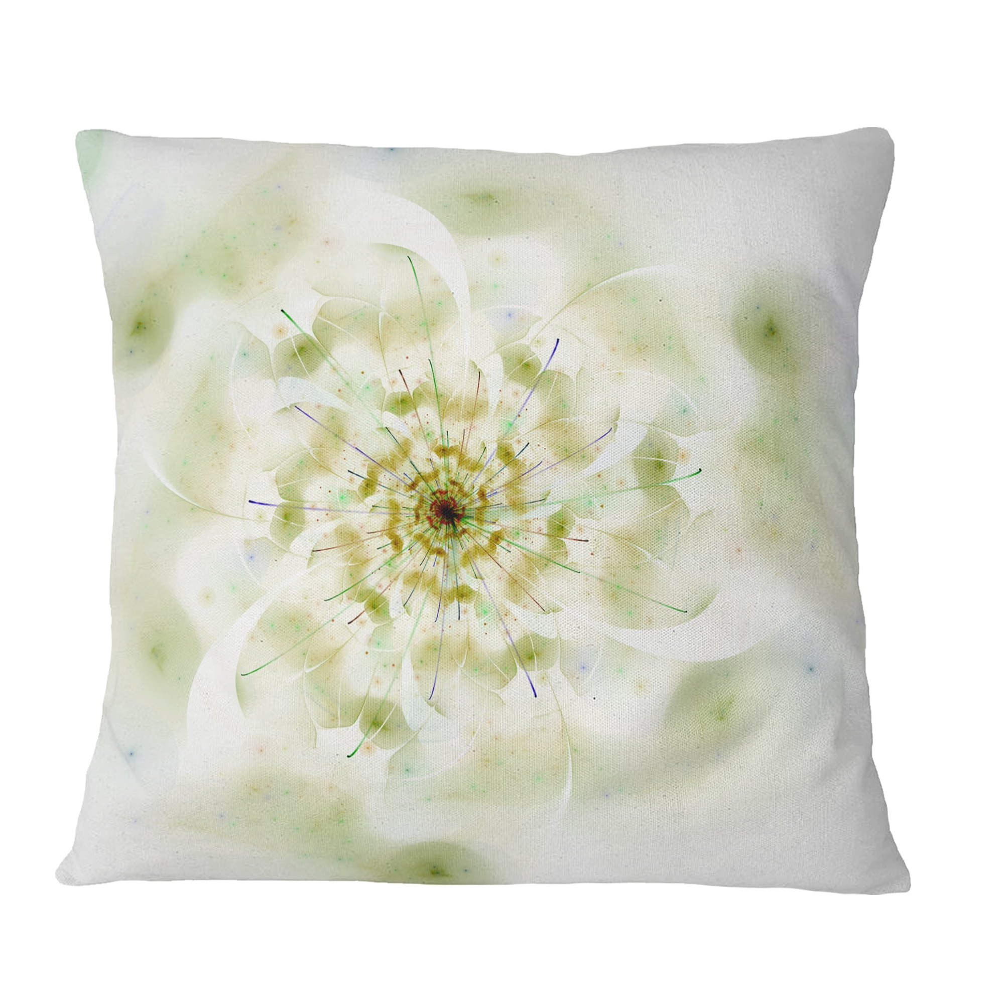 Designart Full Bloom Fractal Flower in White - Flower Throw Pillow - 16x16