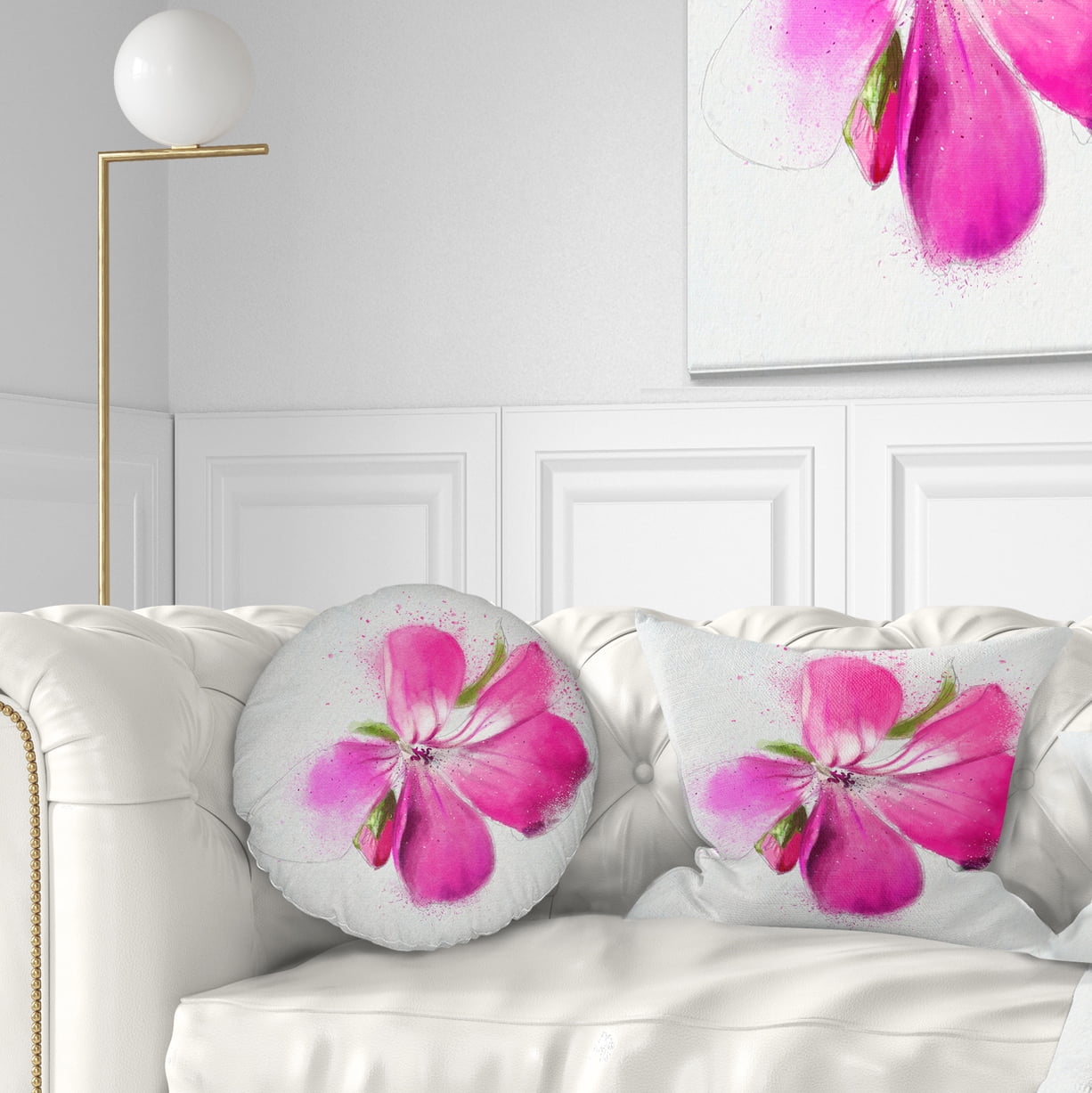 Designart Full Bloom Pink Flower Watercolor - Floral Throw Pillow - 12x20