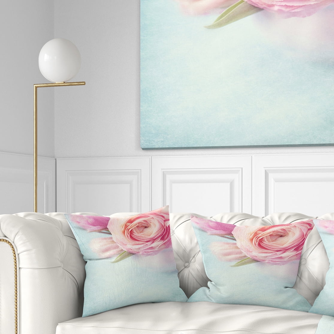 Designart Full Bloom Pink Flowers in Vase - Floral Throw Pillow - 18x18