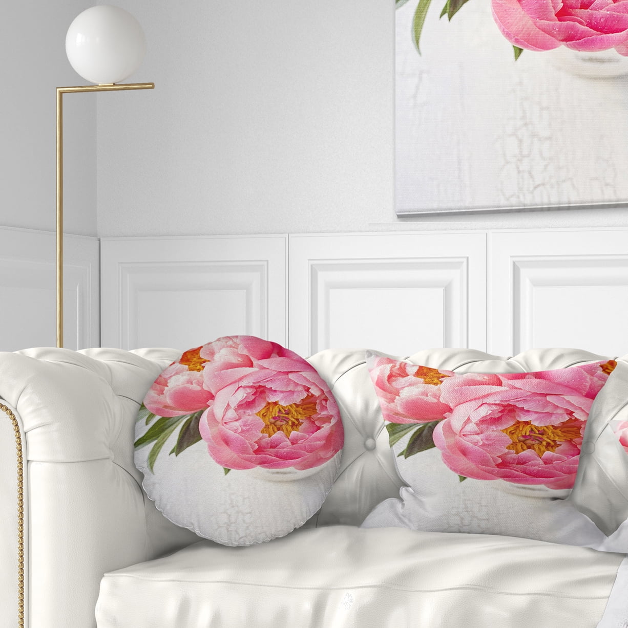 Designart Full Bloom Pink Peony Flowers - Floral Throw Pillow - 12x20