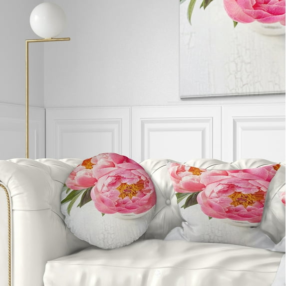Designart Full Bloom Pink Peony Flowers - Floral Throw Pillow - 12x20