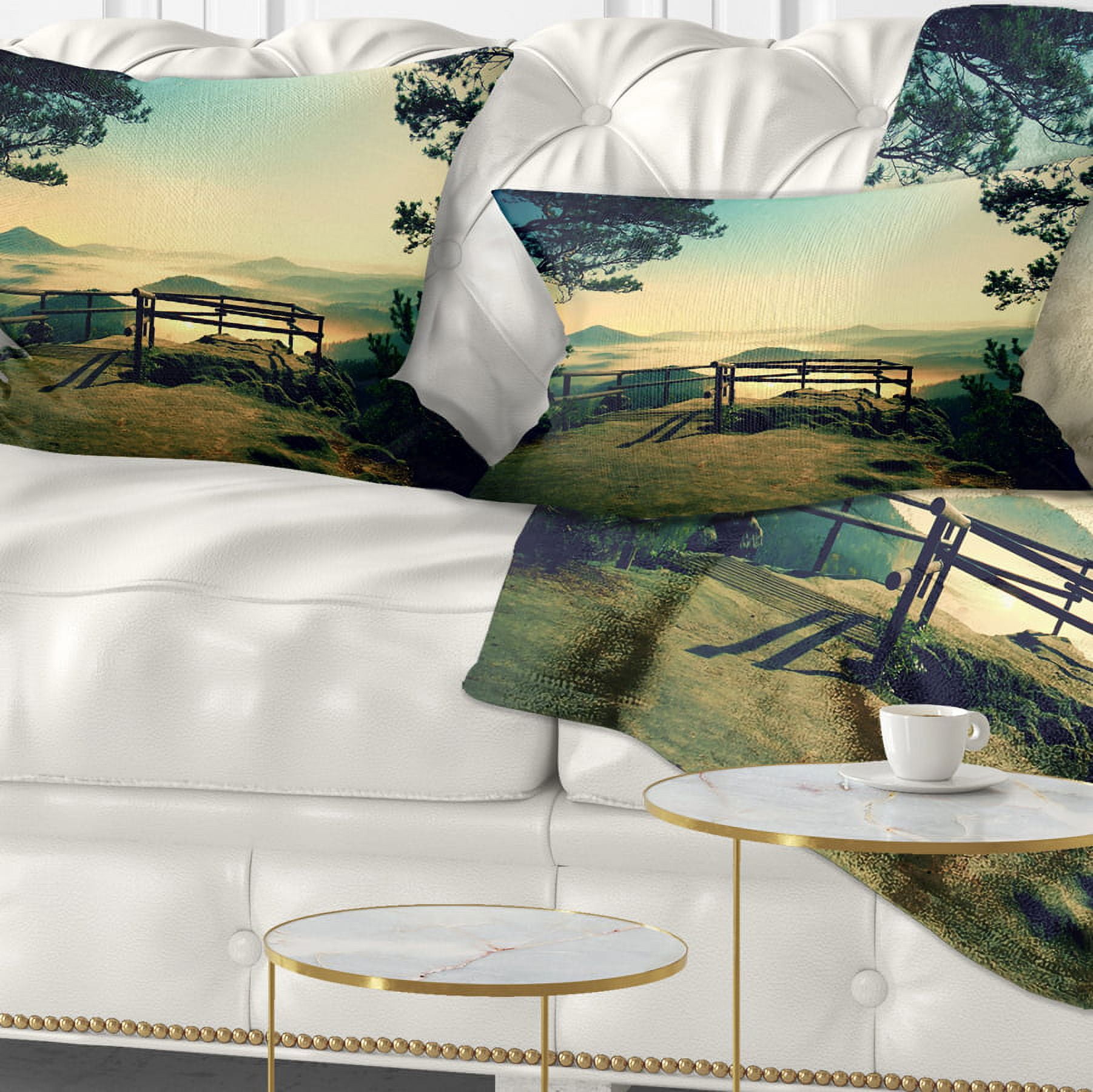 Designart Full Moon Autumn Midnight - Landscape Photo Throw Pillow - 12x20