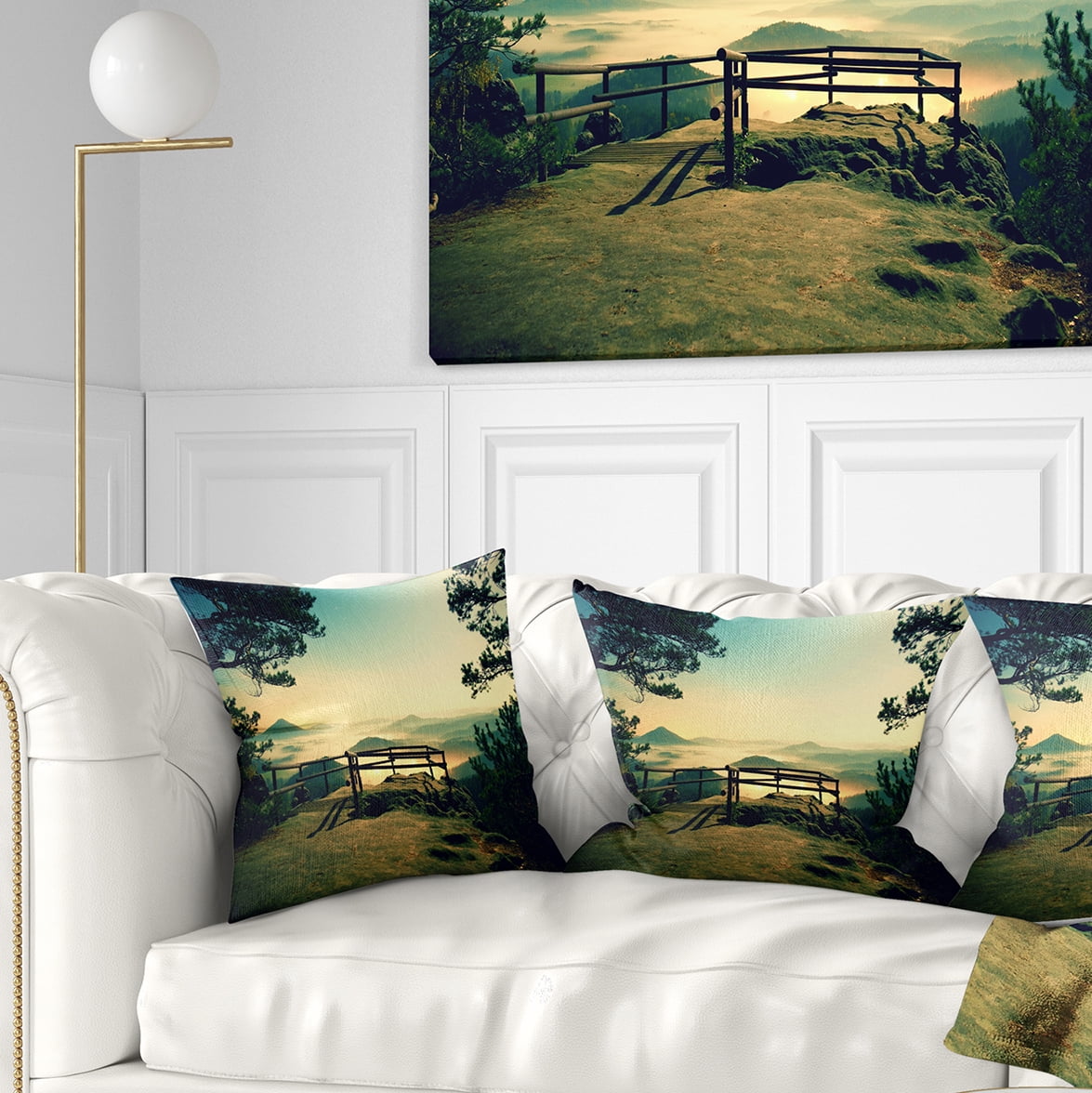 Designart Full Moon Autumn Midnight - Landscape Photo Throw Pillow - 16x16