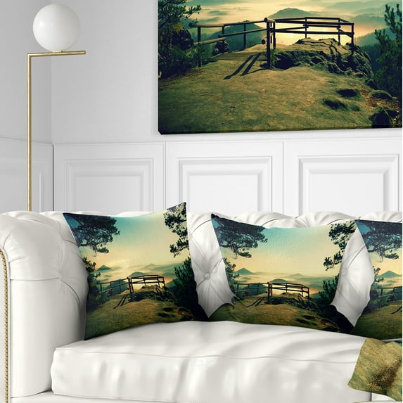 Designart Full Moon Autumn Midnight - Landscape Photo Throw Pillow - 16x16