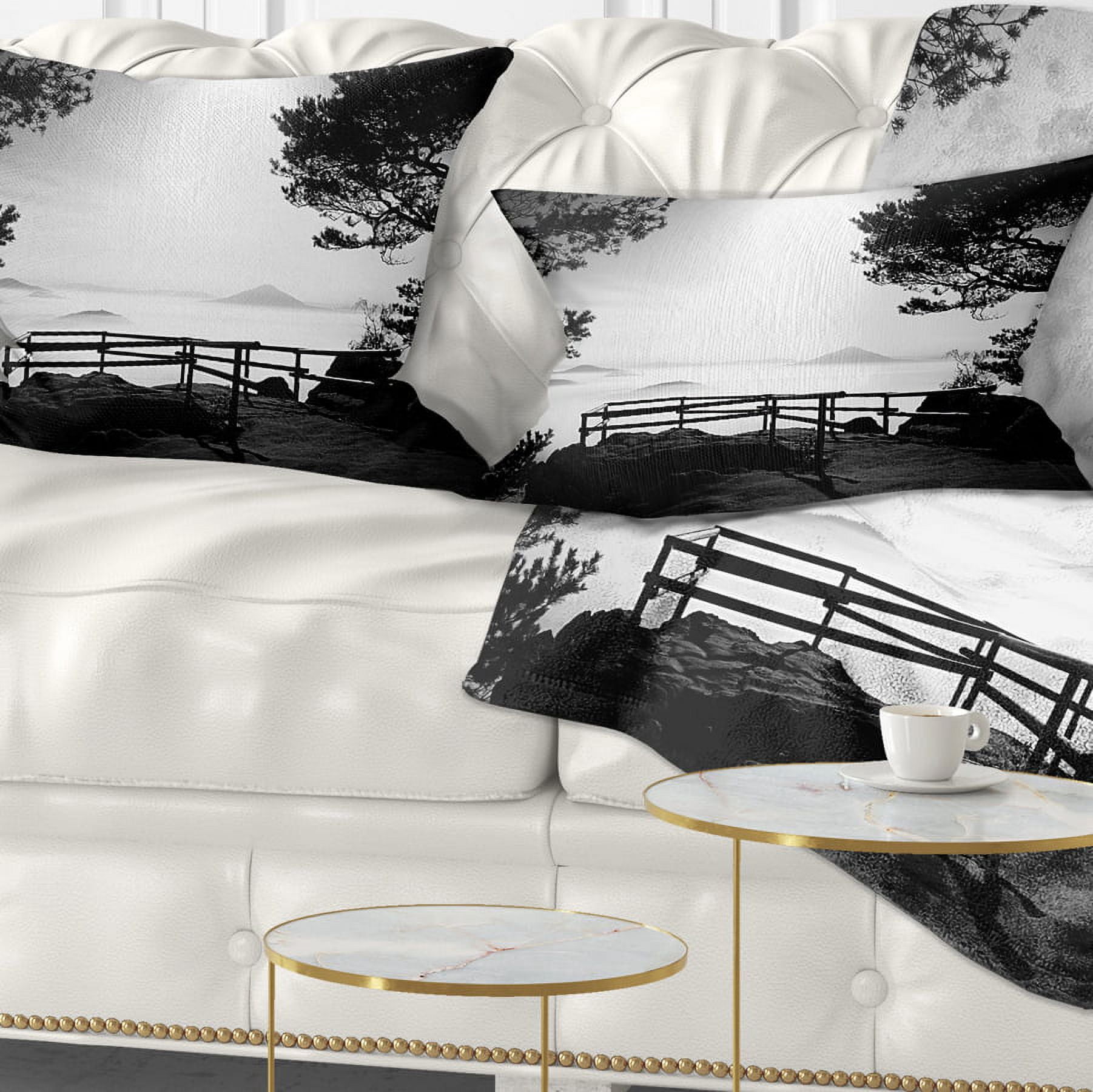 Designart Full Moon Autumn Midnight in Black - Landscape Photography Throw Pillow - 12x20