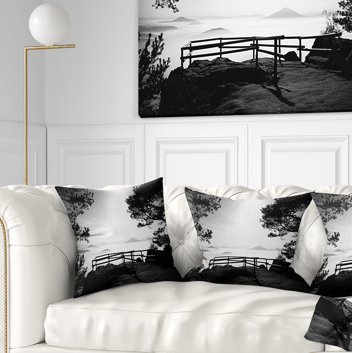 Designart Full Moon Autumn Midnight in Black - Landscape Photography Throw Pillow - 18x18