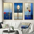 thumbnail image 1 of Designart "Full Moon Awareness in Futuristic Minimalism IV" Modern Geometric Framed Wall Art Set Of 3 - Blue Abstract Frame Gallery Wall Set For Home Decor, 1 of 7