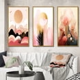 thumbnail image 1 of Designart "Full Moon Golden Illustration" Modern Geometric Framed Wall Art Set Of 3 - Pink Abstract Frame Canvas Set For Living Room Decor, 1 of 7
