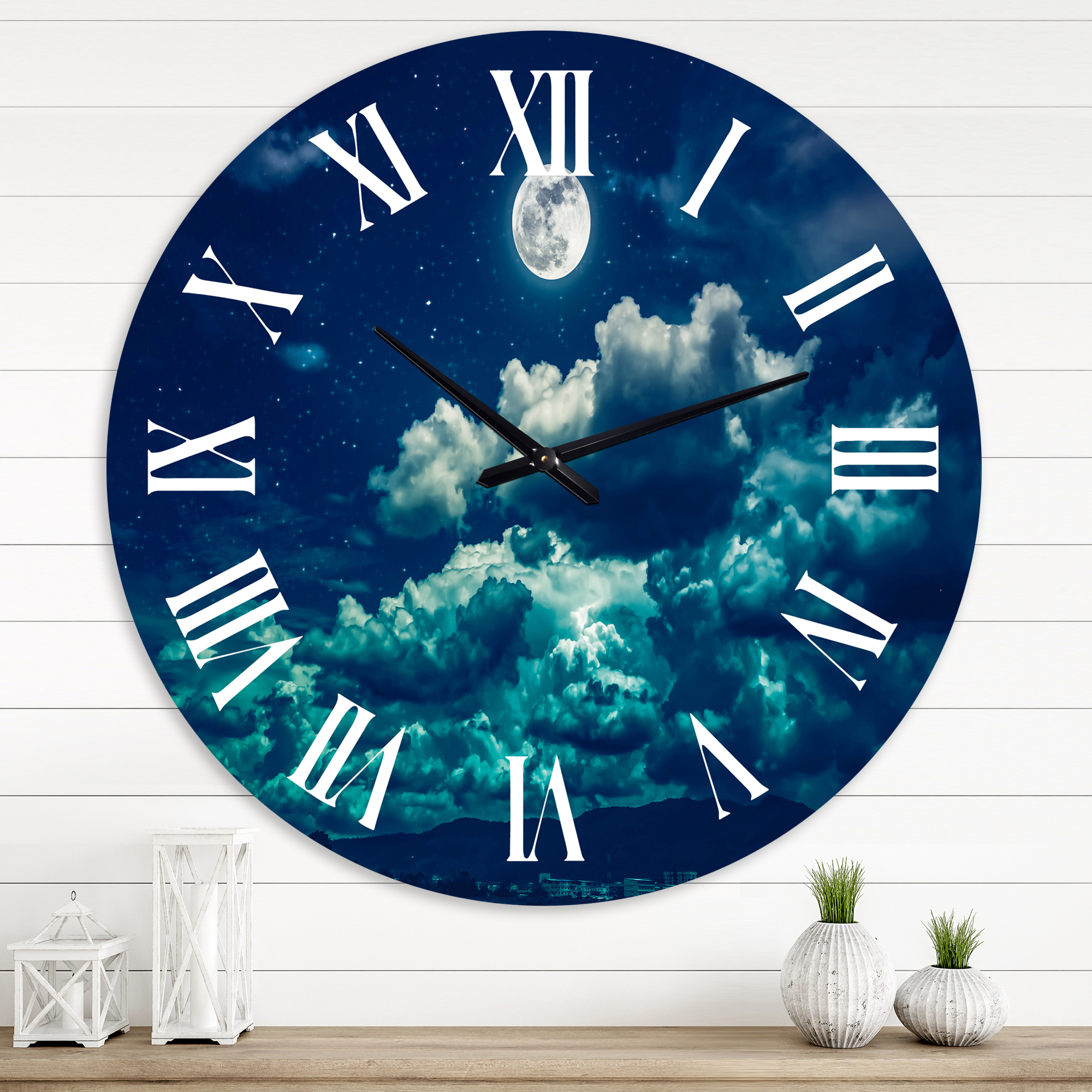 Designart 'Full Moon In Cloudy Night Sky Ii' Nautical & Coastal Wall Clock