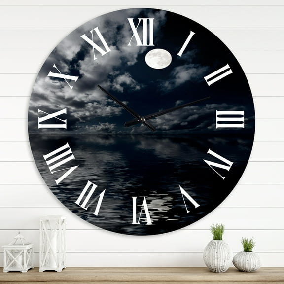 Designart 'Full Moon In Cloudy Night Sky Iv' Nautical & Coastal Wall Clock