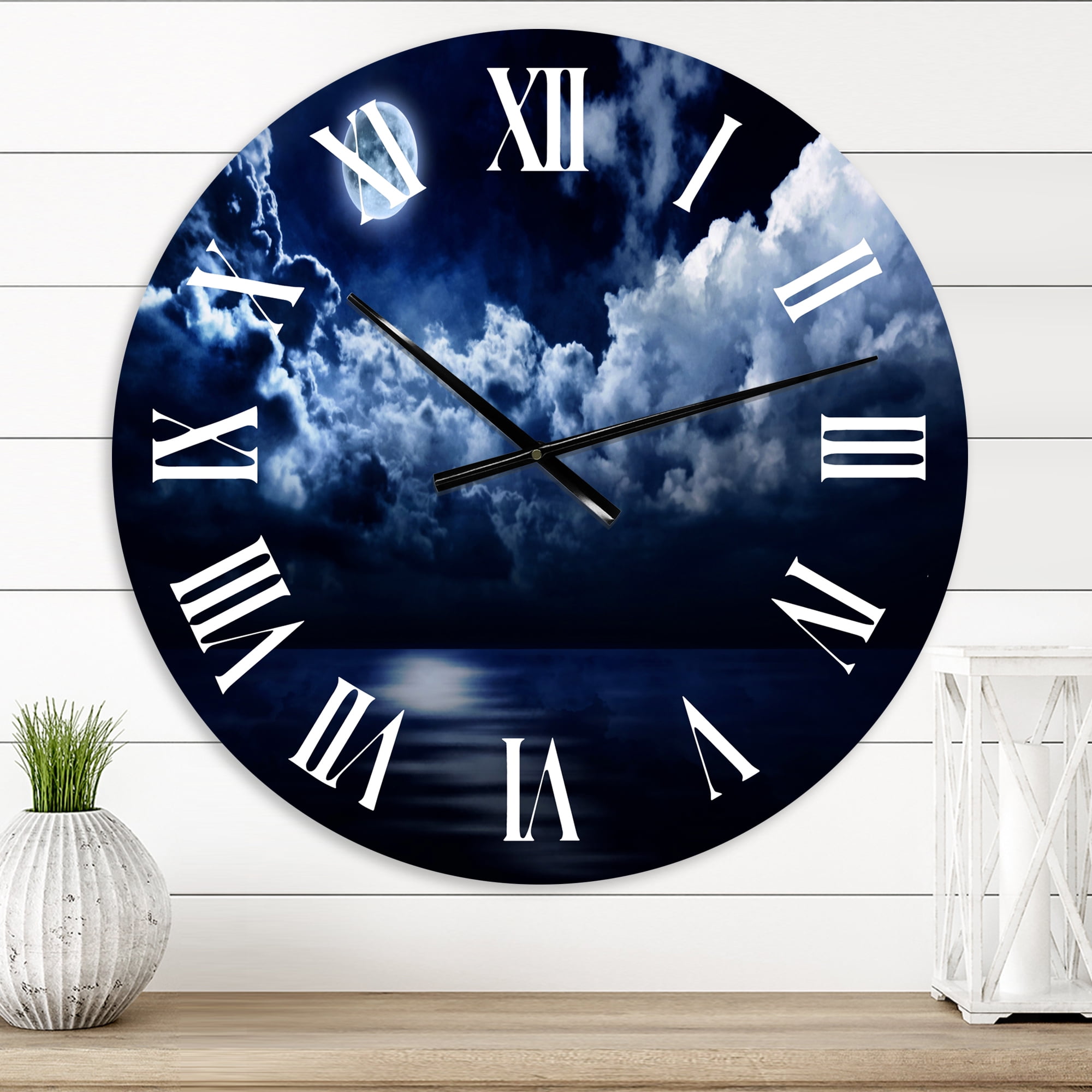Designart 'Full Moon In Cloudy Night Sky' Modern Wall Clock