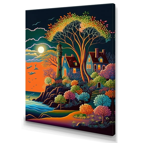 Designart Full Moon In Modern Vector Style I Canvas Wall Art