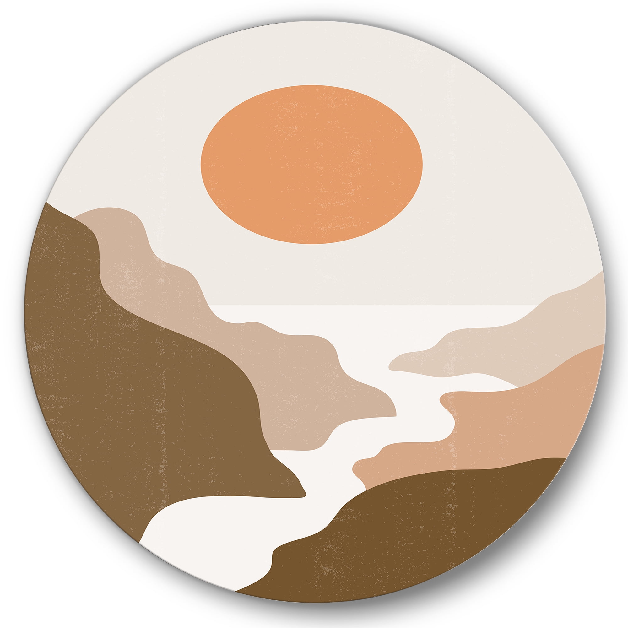 Designart 'Full Moon In Terracotta Tones Mountains' Modern Circle Metal Wall Art 29x29 - Disc of 29