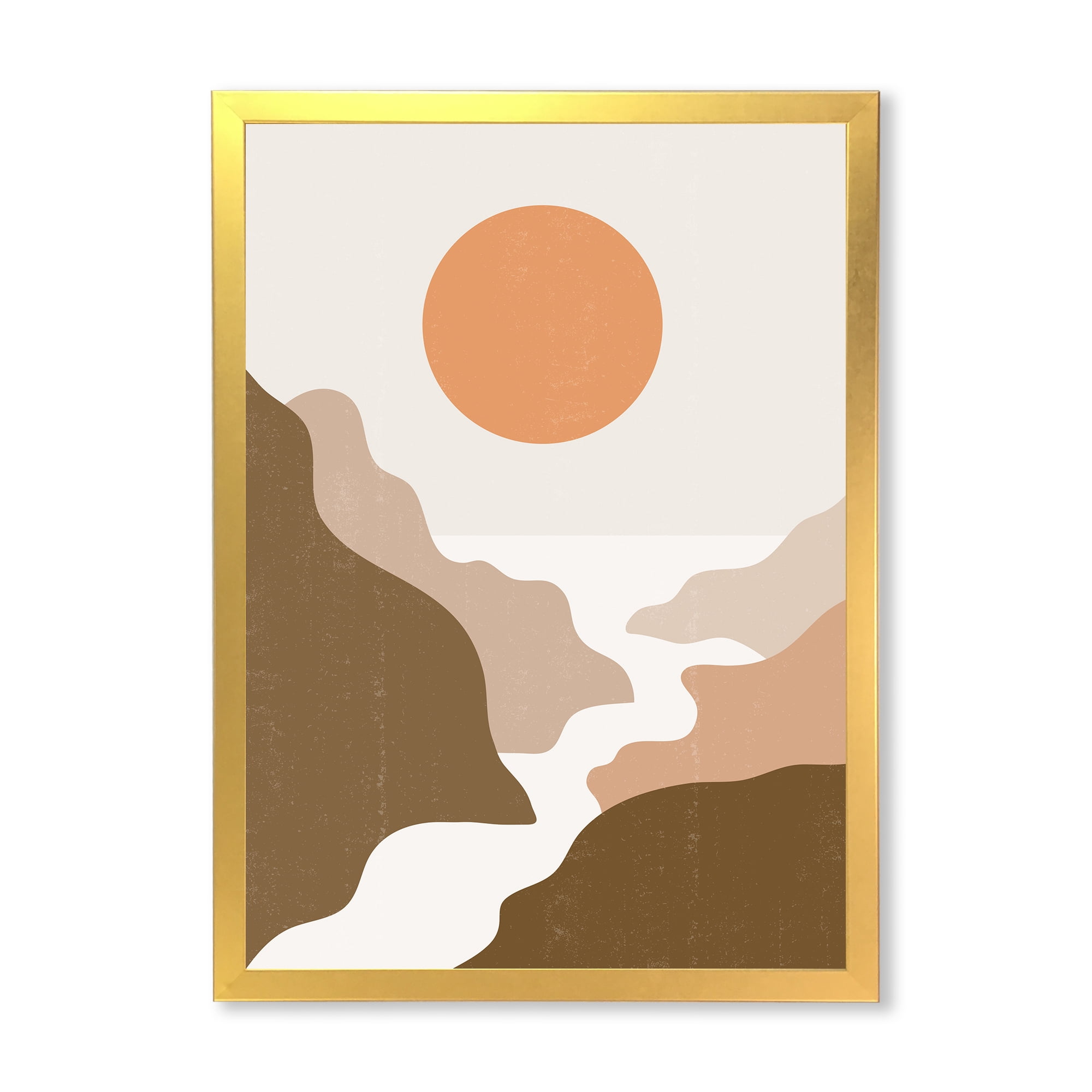 Designart 'Full Moon In Terracotta Tones Mountains' Modern Framed Art Print
