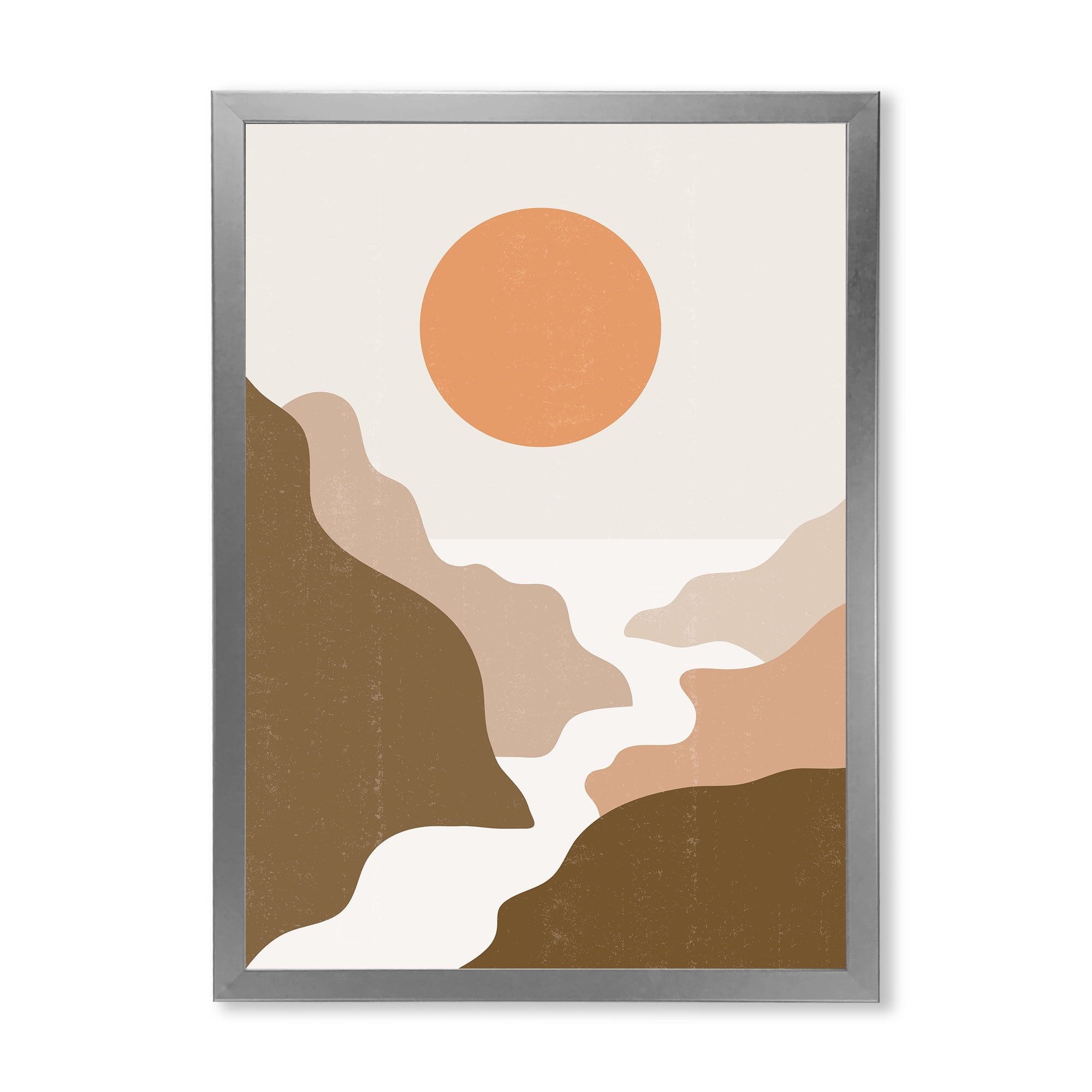 Designart 'Full Moon In Terracotta Tones Mountains' Modern Framed Art Print