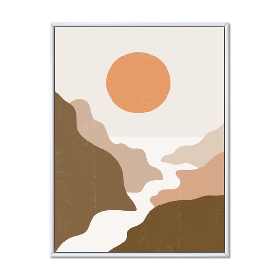 Designart 'Full Moon In Terracotta Tones Mountains' Modern Framed Canvas Wall Art Print