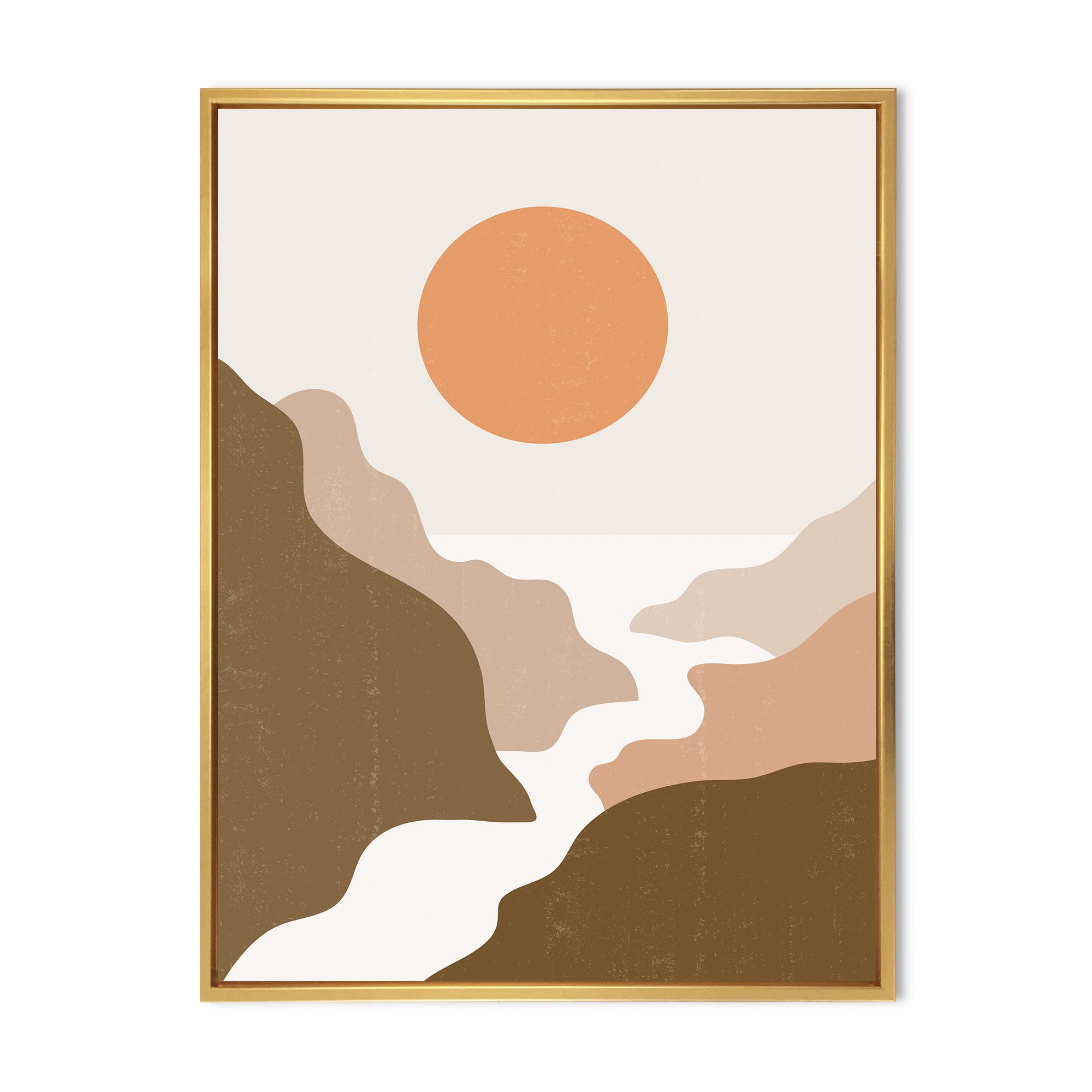 Designart 'Full Moon In Terracotta Tones Mountains' Modern Framed Canvas Wall Art Print