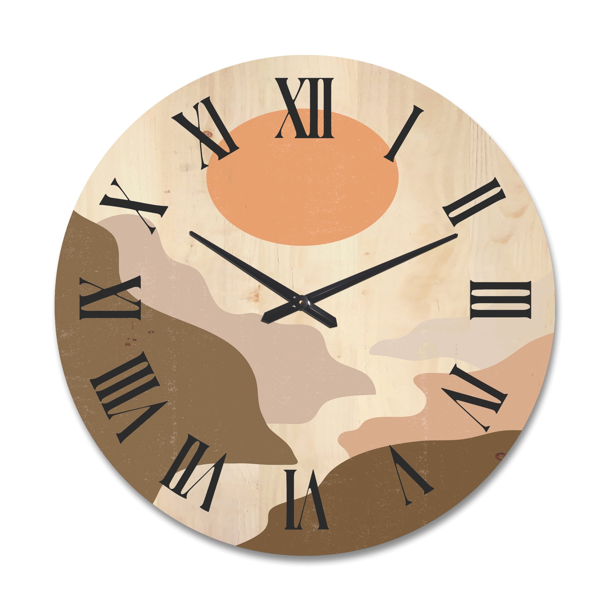 Designart 'Full Moon In Terracotta Tones Mountains' Modern Wood Wall Clock