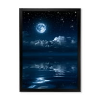 Designart 'Full Moon Night in Cloudy Sky I' Nautical & Coastal Framed Art Print