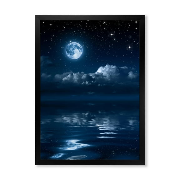 Designart 'Full Moon Night in Cloudy Sky I' Nautical & Coastal Framed Art Print