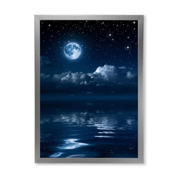 Designart 'Full Moon Night in Cloudy Sky I' Nautical & Coastal Framed Art Print
