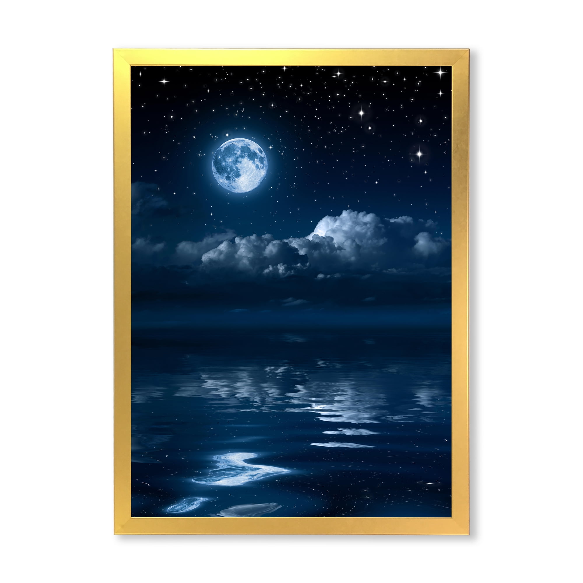 Designart 'Full Moon Night in Cloudy Sky I' Nautical & Coastal Framed Art Print
