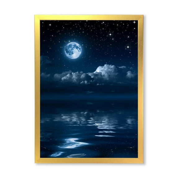 Designart 'Full Moon Night in Cloudy Sky I' Nautical & Coastal Framed Art Print