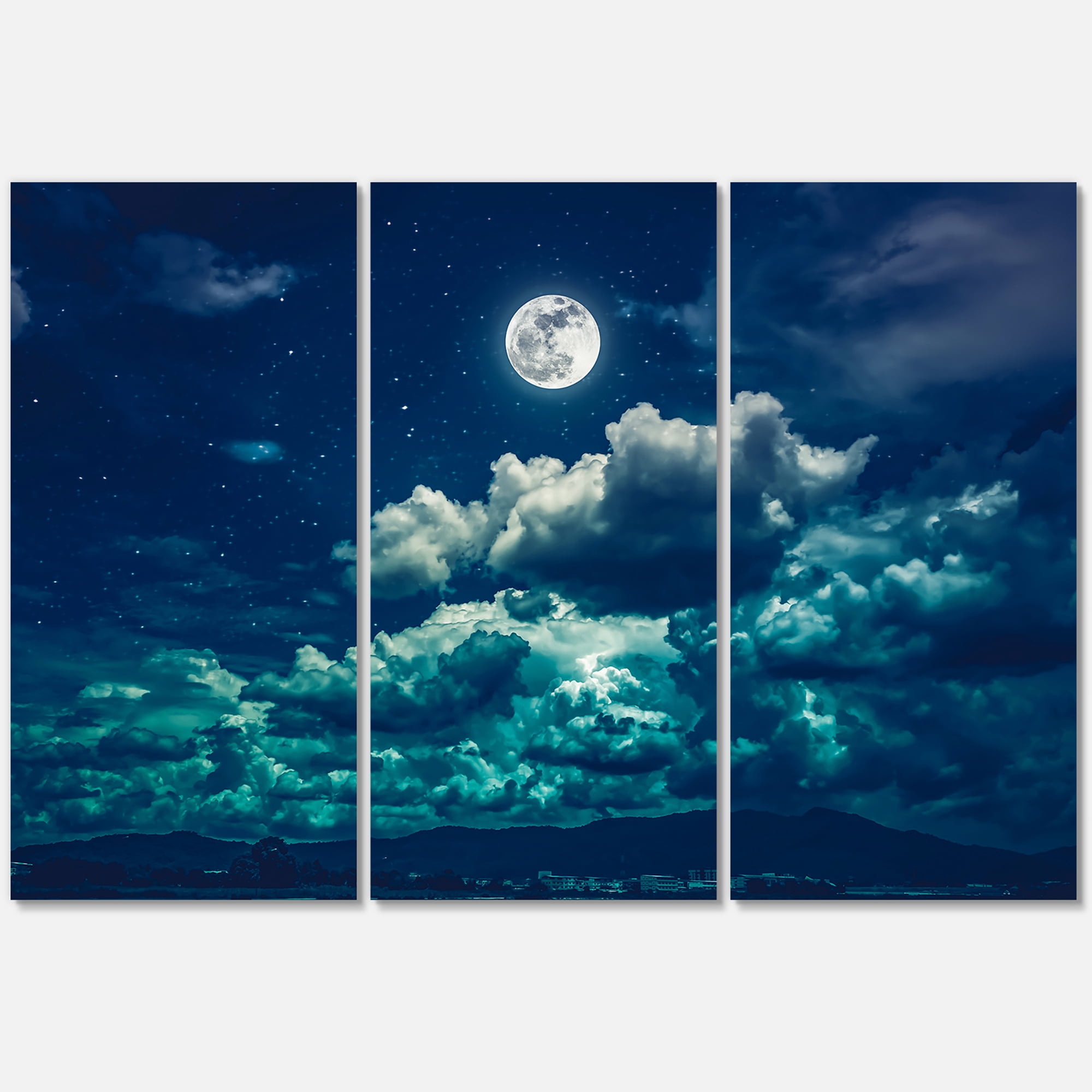 Designart ' Full Moon Night in Cloudy Sky II ' Nautical & Coastal Canvas Wall Art Print