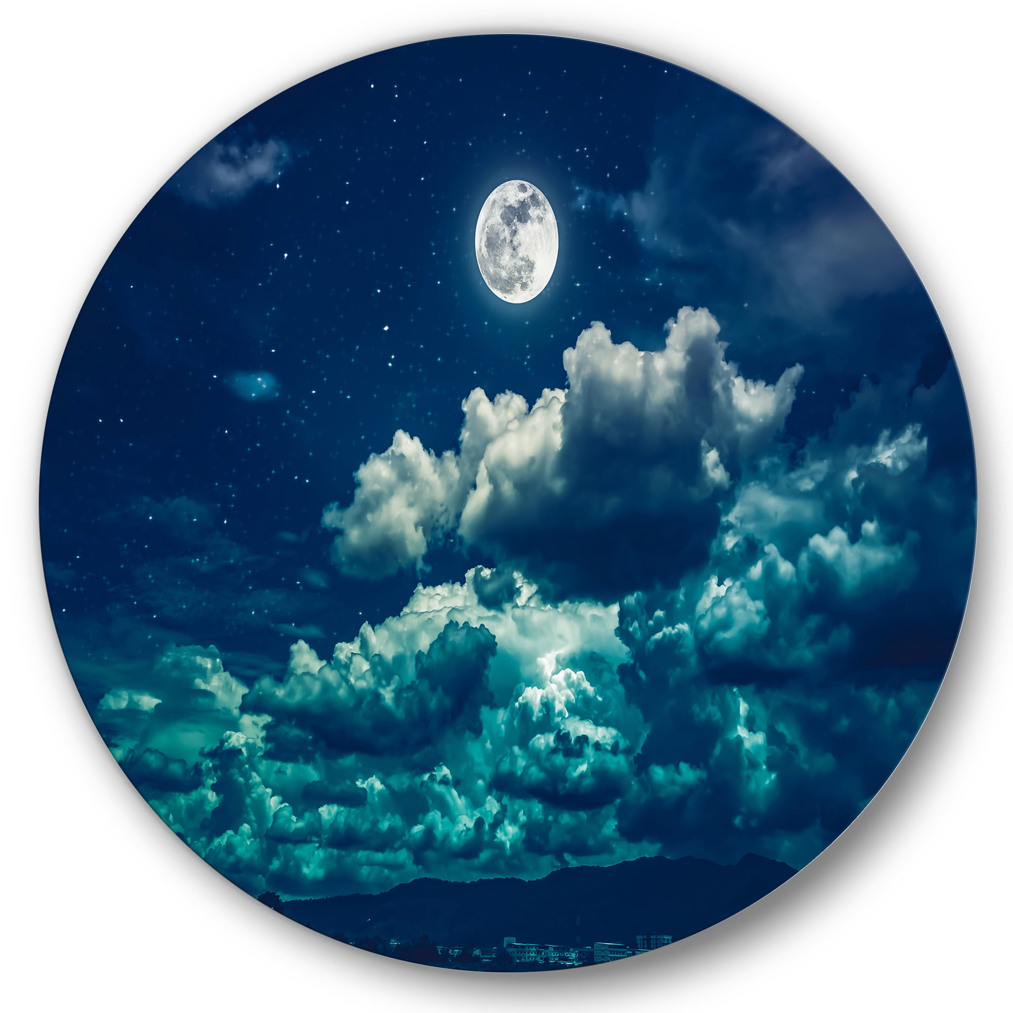 Designart 'Full Moon Night in Cloudy Sky II' Nautical & Coastal Circle Metal Wall Art 36x36 - Disc of 36