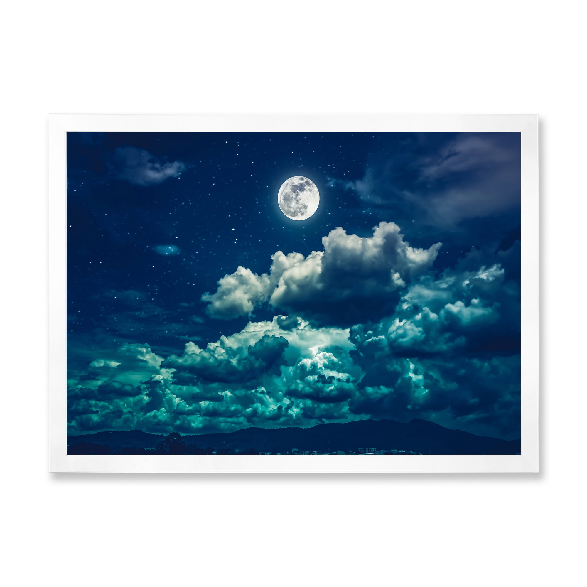 Designart 'Full Moon Night in Cloudy Sky II' Nautical & Coastal Framed Art Print