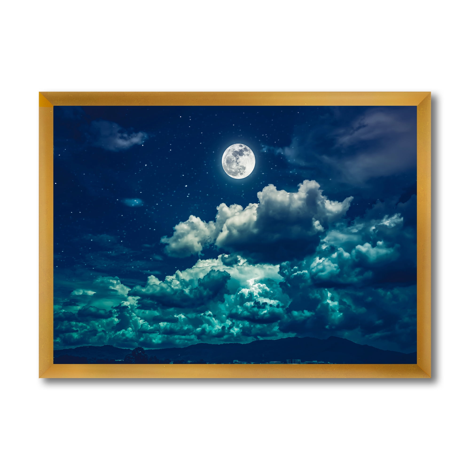 Designart 'Full Moon Night in Cloudy Sky II' Nautical & Coastal Framed Art Print