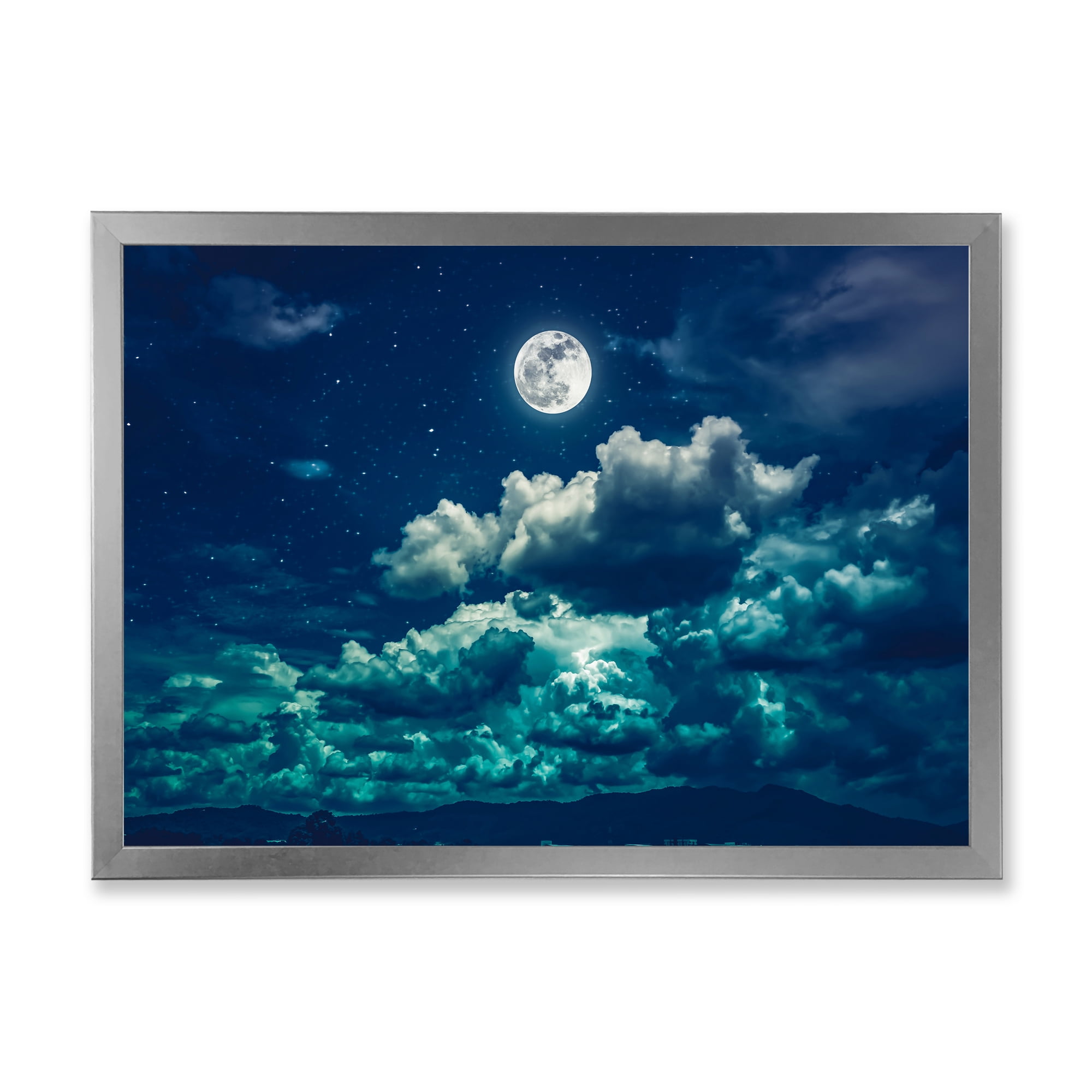 Designart 'Full Moon Night in Cloudy Sky II' Nautical & Coastal Framed Art Print
