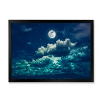Designart 'Full Moon Night in Cloudy Sky II' Nautical & Coastal Framed Art Print