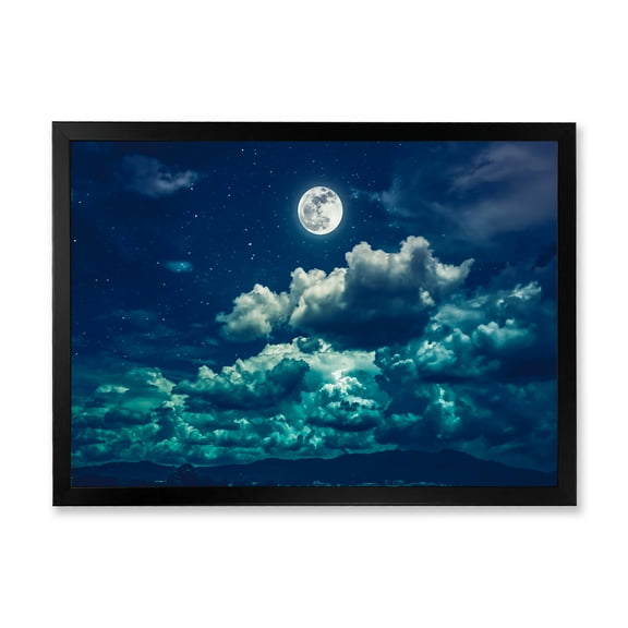 Designart 'Full Moon Night in Cloudy Sky II' Nautical & Coastal Framed Art Print