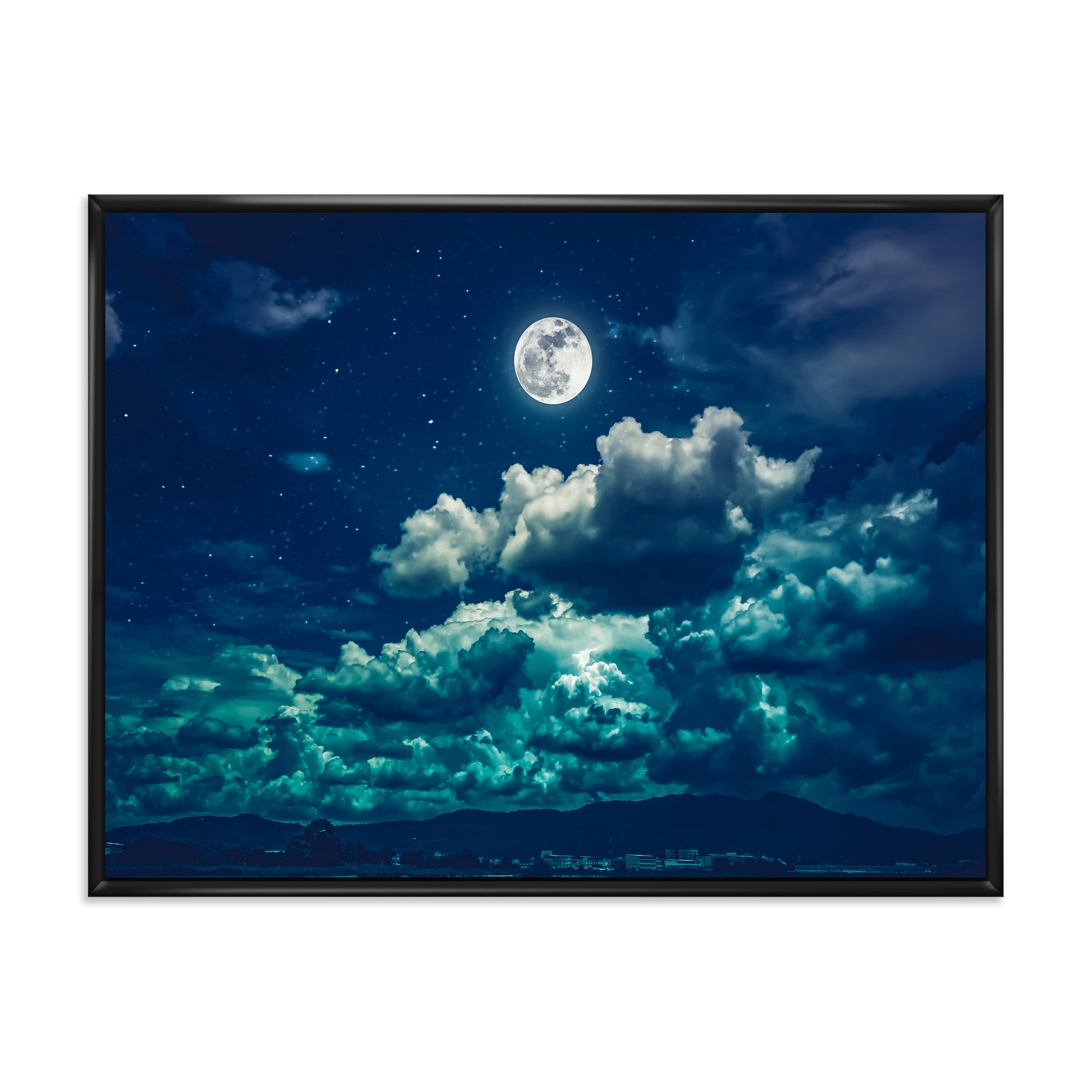 Designart 'Full Moon Night in Cloudy Sky II' Nautical & Coastal Framed Canvas Wall Art Print