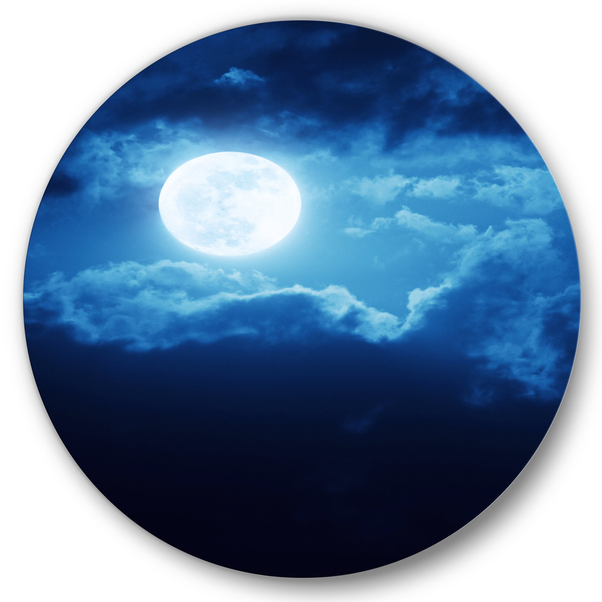 Designart 'Full Moon Night in Cloudy Sky III' Nautical & Coastal Circle Metal Wall Art 23x23 - Disc of 23