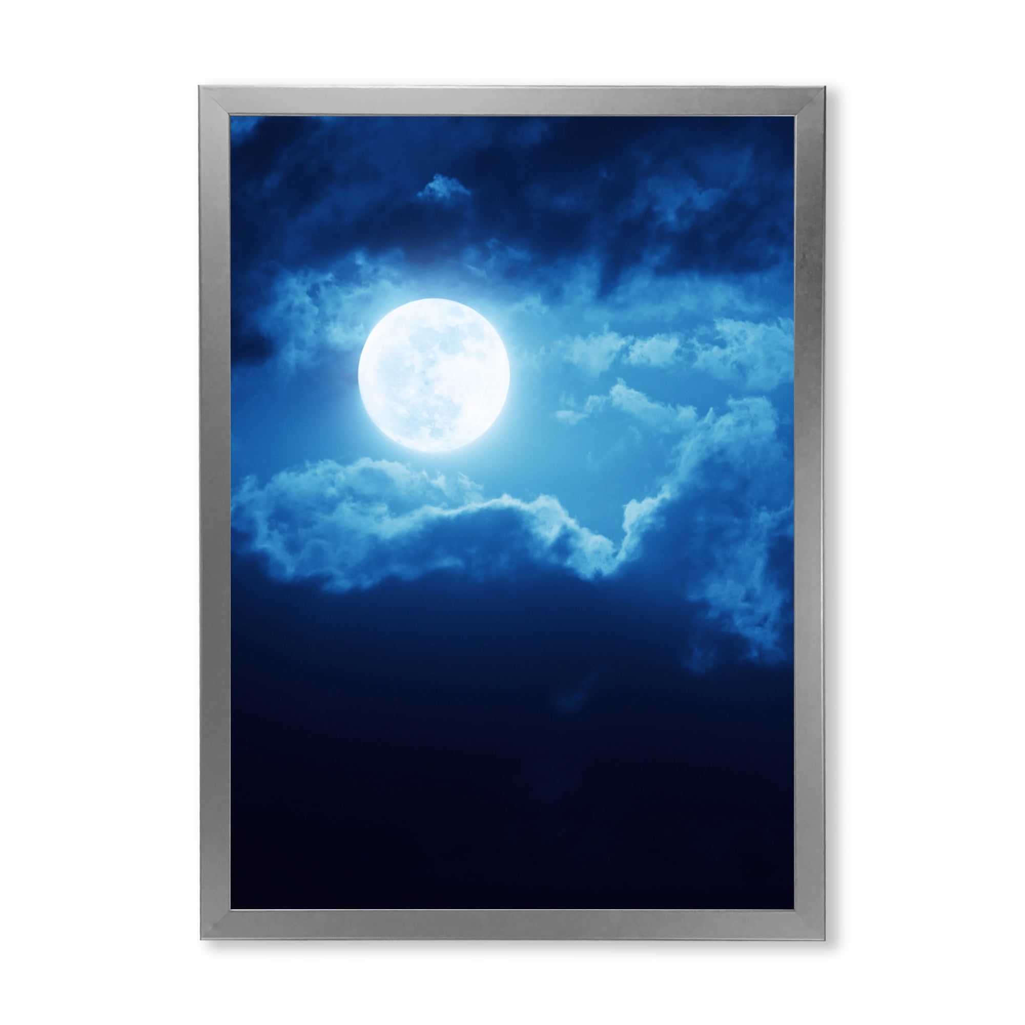 Designart 'Full Moon Night in Cloudy Sky III' Nautical & Coastal Framed Art Print